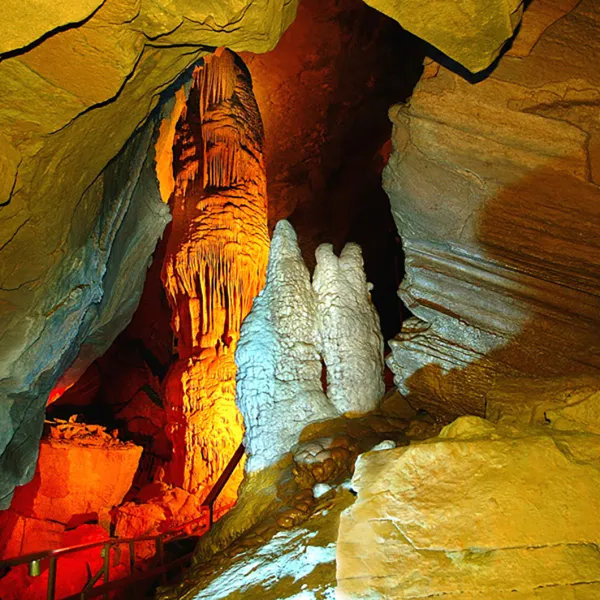 Cavern colorfully lit